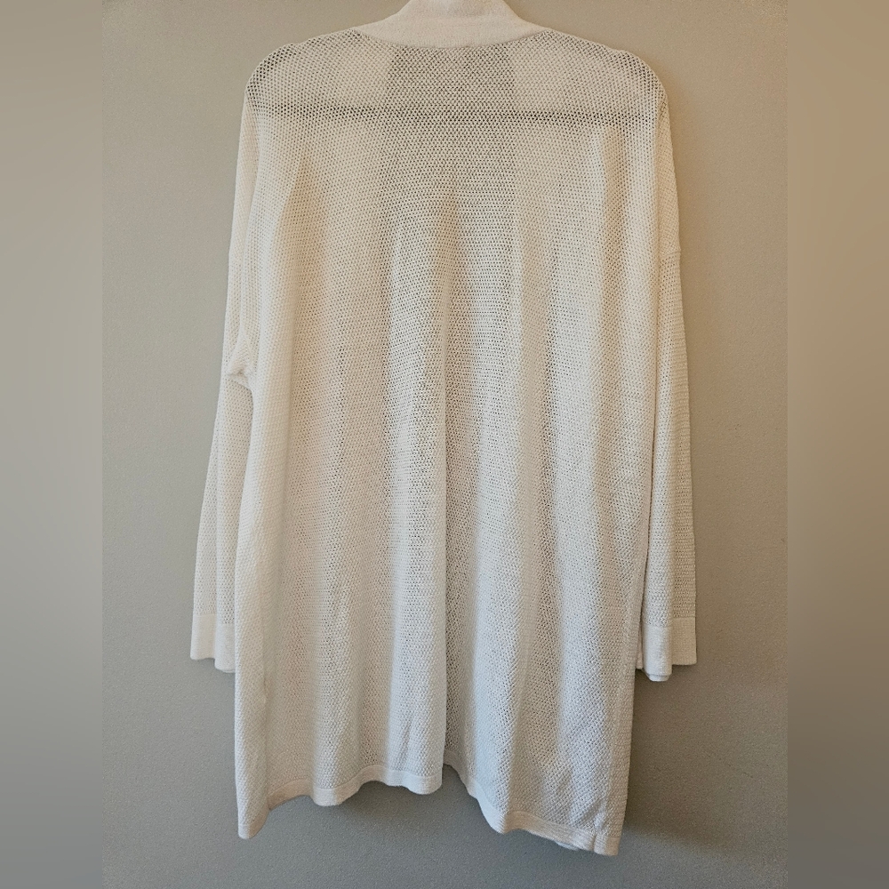 Chico's Linen Cotton Long Cardigan Textured White Lightweight XXL Layering - Picture 5 of 9